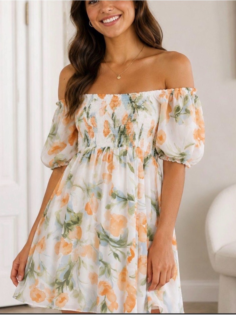Abercrombie & Fitch Peach Floral One-Shoulder Sundress